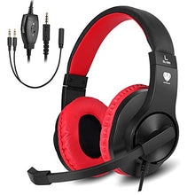 Load image into Gallery viewer, BUTFULAKE Stereo Gaming Headset for PS4, Xbox One, Nintendo Switch, Adjustable Earmuffs and Over-All Noise Isolation, Lightweight 3.5mm Wired Volume Control with Mic for Laptop PC (Black-red)
