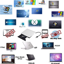Load image into Gallery viewer, External DVD Drive, USB 3.0 Portable CD/DVD-RW Drive/ DVD Player for Laptop CD ROM Burner Compatible with Laptop Desktop PC Windows Linux OS Apple Mac White
