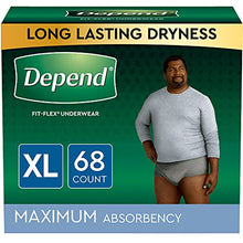 Load image into Gallery viewer, Depend Fit-Flex Adult Incontinence Underwear for Men, Disposable, Maximum Absorbency, Grey, X-Large, 68 Count

