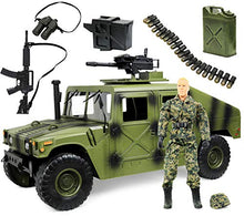 Load image into Gallery viewer, Click N' Play Military Jumbo 12" Long Humvee Vehicle Action Figure Play Set with Accessories (CNP30558-)
