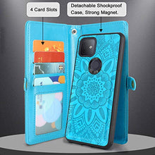 Load image into Gallery viewer, Harryshell Detachable Magnetic 12 Card Slots Wallet Case PU Leather Flip Protective Cover Wrist Strap for T-Mobile Revvl 4 Plus Revvl 4+ (Not fit REVVL 4 / REVVL 5G) (Flower Blue)
