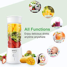 Load image into Gallery viewer, Portable Blender, MMQ Personal Size Glass Juicer Cup, Fruit Shake, Smoothies Mixer with 2000mAh USB Rechargeable Battery, 3D Six Blades, 410ML (White)
