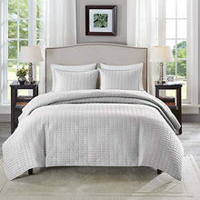 Load image into Gallery viewer, Comfort Spaces Kienna Quilt Set - Luxury Double Sided Stitching Design, All Season, Lightweight, Coverlet Bedspread Bedding, Matching Shams, Gray Full/Queen(90"x90") 3 Piece
