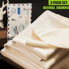 Load image into Gallery viewer, (3 Pack) Car Natural Chamois Cleaning Cloth, RIVERLAKE Genuine Deerskin Leather Auto Car Wash Drying Towel,Super Absorbent,3 Available Sizes.L/M/S (L/M/S 3IN1)
