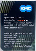 Load image into Gallery viewer, CHAIN 8SP KMC X8-Silver/Grey - X8.93
