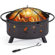 Load image into Gallery viewer, YAHEETECH Outdoor 30 Inch Fire Pit, Metal Firepit Bonfire Wood Burning Heater Stove Backyard Patio Garden Firepit for Outside with Spark Screen and Fireplace Poker, Stars and Moons Design Pattern
