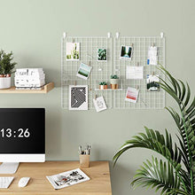 Load image into Gallery viewer, SONGMICS Grid, Set of 2, 25.6" x 17.7", Photo Display, Metal Mesh Decor, Multifunctional Hanging Picture Wall, DIY, S Hook, Clips, Hemp Cord, White , 25.6”L x 17.7”W
