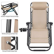 Load image into Gallery viewer, Devoko Patio Zero Gravity Chair Outdoor Folding Adjustable Reclining Chairs Pool Side Using Lawn Lounge Chair with Pillow Set of 2 (Beige)

