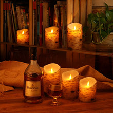 Load image into Gallery viewer, Comenzar Flickering Candles, Candles Birch Set of 3 (H: 4" 5" 6" x D: 3.25")Birch Bark Battery Candles Real Wax Pillar with Remote Timer
