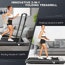 Load image into Gallery viewer, Folding Treadmill,2 in1 Small Treadmills for Home,2.25Hp Electric Under Desk Treadmill Weight Machine with Bluetooth Speakers&amp;Remote Control,Built-in 5 Modes&amp;12 Programs,Installation-Free (Black)
