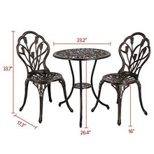Load image into Gallery viewer, YAHEETECH 3 PCS Patio Set Tulip Design Setting Cast Bistro Table Chair Outdoor Patio Furniture, Aluminum, Antique Bronze
