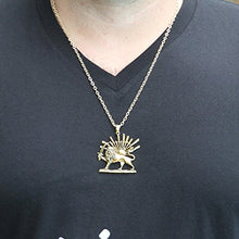 Load image into Gallery viewer, Asoodehdelan Gold Pt Iranian Persian Lion Sun Shir Khorshid Pahlavi Necklace Iran Farvahar (24" Gold Chain)
