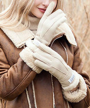 Load image into Gallery viewer, YISEVEN Womens Winter Sheepskin Shearling Leather Gloves Mittens Wool Cuffs Driving Heated Warm Thick Fur sherpa Lined Merino Soft Wool Lining Furry for Cold Weather Driving Work Gifts, Ivory White M

