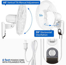 Load image into Gallery viewer, HealSmart Digital Household Wall Mount Fans 16 Inch Adjustable Tilt, 90 Degree, 3 Speed Settings, 1 Pack, White
