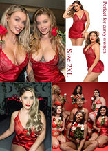 Load image into Gallery viewer, Avidlove Women Lingerie V Neck Nightwear Satin Sleepwear Lace Chemise Mini Teddy (4XL, A-red)
