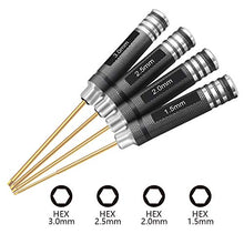 Load image into Gallery viewer, HRB 4pcs 1.5mm 2.0mm 2.5mm 3.0mm Hex Screw Driver Set Titanium Hexagon Screwdriver Wrench Tool Kit for Multi-Axis FPV Racing Drone RC Quadcopter Helicopter Car Models
