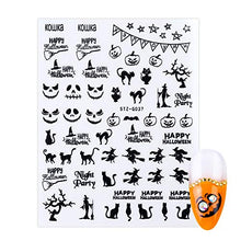 Load image into Gallery viewer, 9 Sheets 3D Halloween Nail Art Stickers Black Nail Decals Self-Adhesive Skull Witch Pumpkin Ghost Cross Eye Spider Cat Eye Nail Design Sticker for Halloween Party Favor Manicure Tips Decorations
