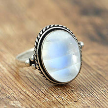 Load image into Gallery viewer, Moonstone Ring Size 7 925 Silver Overlay Vintage Style Handmade Solitaire Ring

