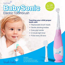 Load image into Gallery viewer, Brush Baby BabySonic Infant and Toddler Electric Toothbrush for Ages 0-3 Years - Smart LED Timer and Gentle Vibration Provide a Fun Brushing Experience - Includes 2 Sensitive Brush Heads - Pink
