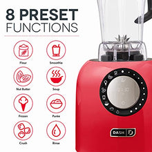 Load image into Gallery viewer, Dash Chef Series Deluxe 64 oz Blender with Stainless Steel Blades, Digital Display + USB Charging for Coffee Drinks, Fondue, Frozen Cocktails, Nut Butter, Soup, Smoothies &amp; More, 1400-Watt – Red
