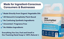 Load image into Gallery viewer, Clear Consumption Unscented Natural Foaming Hand Soap Refill, 64 oz (1/2 Gallon) - Made Directly from Organic Vegetable Oils - Castile - Vegan - No Confusing Synthetic Ingredients - Long Lasting &amp; Soft on Hands
