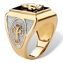 Load image into Gallery viewer, Seta Jewelry Men's 14K Yellow Gold Plated Rectangular Shaped Natural Black Onyx Praying Hands Ring
