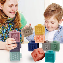 Load image into Gallery viewer, Mini Tudou Baby Blocks Soft Building Blocks Baby Toys Teethers Toy Educational Squeeze Play with Numbers Animals Shapes Textures 6 Months and Up 12PCS
