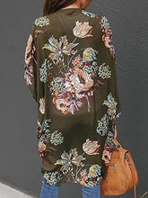 Load image into Gallery viewer, Womens Floral Long Cardigans Kimono Lightweight Sheer Beach Cover Up Swimsuit Draped Loose Duster Cape Yellow
