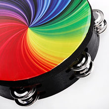 Load image into Gallery viewer, Coloch 2 Pack Wood Radiant Tambourine with Double Row Jingles, Hand Held Drum Reflective Tambourine Percussion Musical Instrument for Kid&amp; Adult, Party, KTV, Church, Music Show, 8 and 10 Inch
