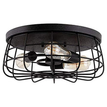 Load image into Gallery viewer, Kira Home Gage 15" Industrial 3-Light Cage Flush Mount Ceiling Light, Textured Black Finish
