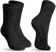 Load image into Gallery viewer, Pembrook Non Skid / Slip Socks – (2-Pack – Black) – Hospital - Fuzzy Slipper Socks – Great for adults, men, women. Designed for medical hospital patients but great for everyone
