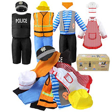 Load image into Gallery viewer, Jeowoqao Boy's Dress Up Costumes Set, Role Play Set 11-pcs Dress Up Trunk Pirate, Chef, Construction Worker, Policeman Costume Fit Kids Age from 3-6
