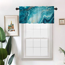 Load image into Gallery viewer, Batmerry Abstract Art Marble Agate Kitchen Valances Half Window Curtain, Abstract Painting in Blue Green Design Kitchen Valances for Windows Valance for Decor Reducing The Light 52x18 Inch
