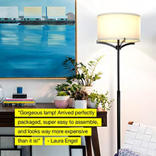 Load image into Gallery viewer, Brightech Elijah Modern Floor Lamp for Bedrooms – Mid Century Free Standing Light for Living Room or Office Bright Lighting — Tall Reading Indoor Pole Lamp with Drum Shade - With LED Bulb - Black
