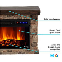 Load image into Gallery viewer, e-Flame USA Telluride LED Electric Fireplace Stove with Faux Wood and Stone Mantel - Remote - 3D Log and Fire
