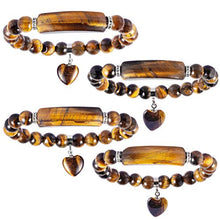 Load image into Gallery viewer, TUMBEELLUWA Healing Stone Bracelet 8mm Beads Chakra Crystal Energy Heart Charm Bracelet Handmade Jewelry for Women, Tiger's Eye
