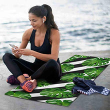Load image into Gallery viewer, Baofu Tropical Leaves Non Slip Yoga Mat Exercise Fitness Eco Friendly Hot Mat Long TPE Foldable Natural Non-Toxic Pilates Mat with Carrying Bag 71"x26"
