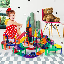 Load image into Gallery viewer, PicassoTiles 128 Piece Race Car Track Building Block Educational Toy Set Magnetic Tiles Magnet Playset 3 LED Car STEM Learning Construction Kit Hand-Eye Fine Motor Skill Training Brain Development
