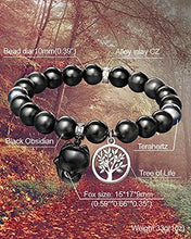 Load image into Gallery viewer, XHUUU Black Obsidian Stone Fox Tree of Life Bracelet for Women Animal Charm 10mm Beads for Bracelets Healing Crystals Gifts
