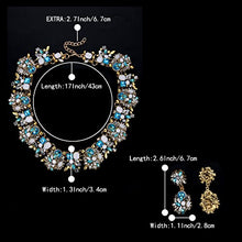 Load image into Gallery viewer, BriLove Statement Necklace Earrings Set for Women Tribal Ethnic Crystal Mix-Shape Cluster Statement Necklace Dangle Earrings Jewelry Set Aquamarine Color Antique-Gold-Toned
