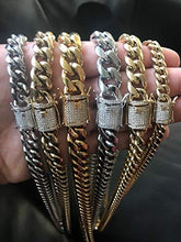 Load image into Gallery viewer, Men's Miami Cuban Link Chain - Iced Diamond Clasp - Iced Men's Heavy Chain 18"-30" - 14k 18k Yellow Gold Over Stainless Steel - Never Changes Color - BEST QUALITY
