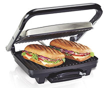 Load image into Gallery viewer, Hamilton Beach Panini Press, Sandwich Maker &amp; Electric Indoor Grill, Upright Storage, Nonstick Easy Clean Grids, Stainless Steel (25410)
