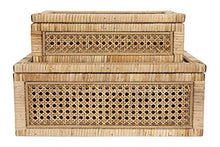 Load image into Gallery viewer, Creative Co-Op Woven Rattan Glass Lids &amp; Fir Wood Frame (Set of 2 Sizes) Display Boxes, Beige
