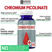 Load image into Gallery viewer, Ahana Nutrition Chromium Picolinate Supplement - Maintains Blood Sugar Levels &amp; Aids Healthy Weight Loss (100 Capsules)
