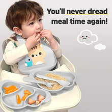 Load image into Gallery viewer, Mother's Corn Suction Plate for Baby | Divided Food-Grade 100% Silicone Feeding Bowls and Dishes for Kids, Infants &amp; Toddlers - BPA-FREE, Microwave, Dishwasher &amp; Oven Safe | Cloud design | Grey
