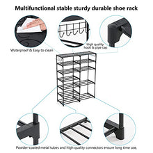 Load image into Gallery viewer, Shoe Rack Shoe Shelf Shoe Storage Organizer with Side Hooks For Entryway, 24-30 Pairs Metal Shoe Rack Taller Shoes Boots Organizer
