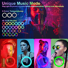 Load image into Gallery viewer, 12" Selfie Ring Light with 63" Tripod Stand &amp; 3 Phone Holder, LED Camera Ringlight with 48 RGB Colors Modes &amp; Musical Rhythm Mode and 12 Brightness Dimmable for Makeup/Photography/Videos/Vlog/TikTok
