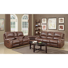 Load image into Gallery viewer, Roundhill Furniture Achern Brown Leather-Air Nailhead Manual Reclining Sofa and Loveseat with Storage Console and USB Port
