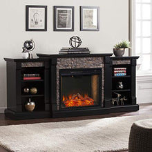 Load image into Gallery viewer, SEI Furniture Gallatin Faux Stone Electric Bookcases Fireplace, Satin Black
