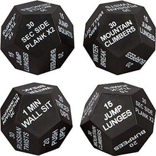Load image into Gallery viewer, Juliet Paige Exercise Dice Cube for Fitness, Workouts, Crossfit WOD at Home, Cardio, HIIT, and Sports with Exercise Illustration Booklet (Bright Green, Light Blue, and Light Grey)
